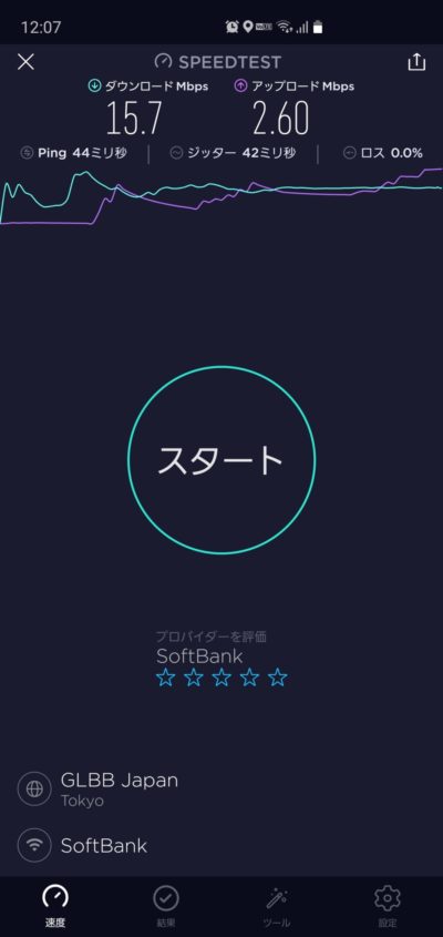 SoftBankAirを1階に設置した時の2階の速度（昼）